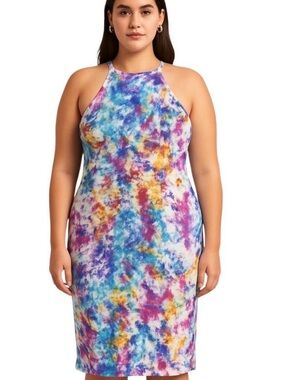 New Look Watercolor Halter Dress Multicolor Size L NWOT Summer